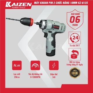 Máy khoan pin 2 chức năng Kaizen - KZ-612S điện áp 14V, đầu kẹp 10mm có thể tháo rời, pin 1.5Ah, lõi đồng giá sỉ