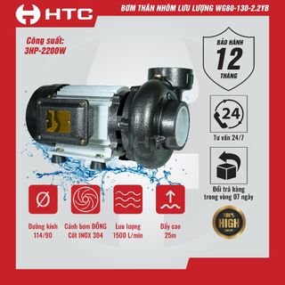 Máy bơm nước lưu lượng WG80 - 130 - 2.2YB công suất 3HP lưu lượng 1500 L/m | Máy bơm nước thân nhôm HTC giá sỉ