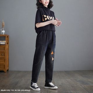 Quần Jean Baggy QCCC Thêu Họa Tiết, Cạp Chun Mềm Mại Form Thụng Khỏe Khoắn GQJ0135