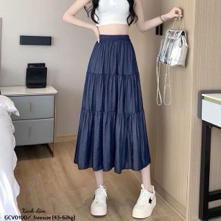 Chân Váy Midi DeNim Trẻ Trung Mềm Mát Cho Mùa Hè, Cạp Chun Co Giãn Thoải Mái GCV0100