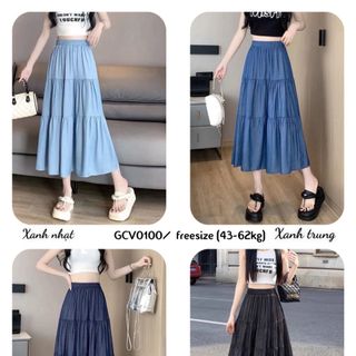 Chân Váy Midi DeNim Trẻ Trung Mềm Mát Cho Mùa Hè, Cạp Chun Co Giãn Thoải Mái GCV0100