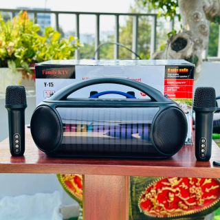 Loa Xách Tay Y15 - Thiết Kế Sang Trọng, Đèn LED 7 Màu Nháy Theo Nhạc, Đi Kèm 2 Micro Không Dây.