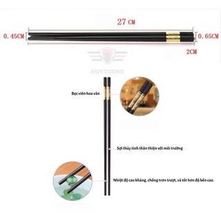 Bộ 10 đôi đũa mạ vàng, đũa hợp kim dài 24cm, công dụng chống trượt không mốc, thân thiện với môi trường - Huy Tưởng