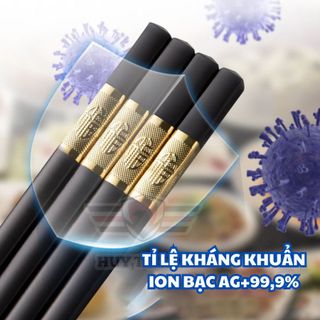 Bộ 10 đôi đũa mạ vàng, đũa hợp kim dài 24cm, công dụng chống trượt không mốc, thân thiện với môi trường - Huy Tưởng