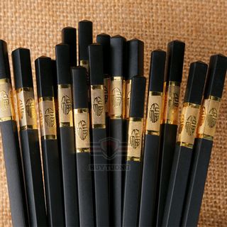 Bộ 10 đôi đũa mạ vàng, đũa hợp kim dài 24cm, công dụng chống trượt không mốc, thân thiện với môi trường - Huy Tưởng