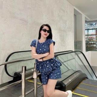Bộ Peplum Denim In Sao quần Sooc Xinh Xắn Mềm Mát Thấm Hút Mồ Hôi GBD0531