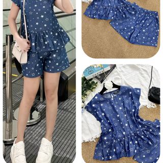 Bộ Peplum Denim In Sao quần Sooc Xinh Xắn Mềm Mát Thấm Hút Mồ Hôi GBD0531