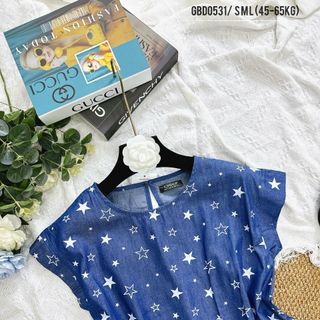 Bộ Peplum Denim In Sao quần Sooc Xinh Xắn Mềm Mát Thấm Hút Mồ Hôi GBD0531
