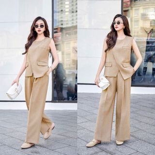 SET BỘ NÂU NÚT VAI VẠT XÉO CÁCH ĐIỆU - DT1799