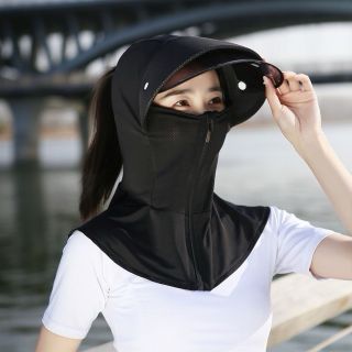 nón chống nắng kèm khẩu trang che mặt khoá kéo có kính chống tia uv mũ rộng vành che nắng cho nữ