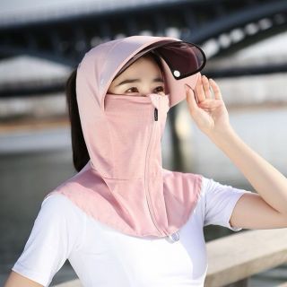 nón chống nắng kèm khẩu trang che mặt khoá kéo có kính chống tia uv mũ rộng vành che nắng cho nữ