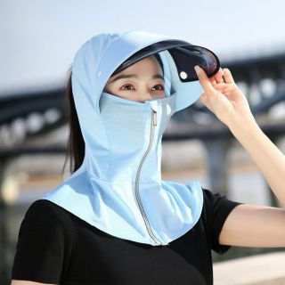 nón chống nắng kèm khẩu trang che mặt khoá kéo có kính chống tia uv mũ rộng vành che nắng cho nữ