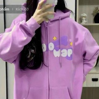 Áo khoác nỉ có tai in khúc xương hồng WHOOWAP đáng yêu