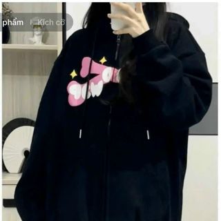 Áo khoác nỉ có tai in khúc xương hồng WHOOWAP đáng yêu