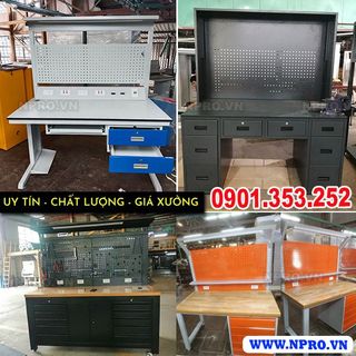 Bàn thao tác có bảng treo, tủ để đồ nghề