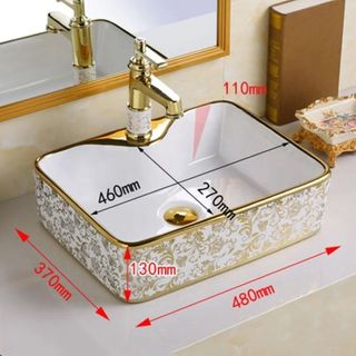 Chậu lavabo mạ vàng với thiết kế màu trắng hoa vàng sang trọng, mã M100L