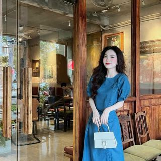 Sét 2 món áo Croptop tay phổng kèm chân váy dài chất jeans cứng sang chảnh