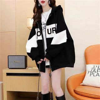 ÁO KHOÁC NỈ NỮ IN CHỮ PHỐI SỌC NGANG ÁO CỰC NGẦU CHẤT VẢI DÀY DẶN