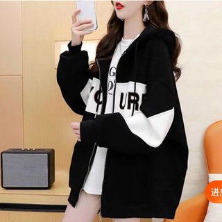 ÁO KHOÁC NỈ NỮ IN CHỮ PHỐI SỌC NGANG ÁO CỰC NGẦU CHẤT VẢI DÀY DẶN