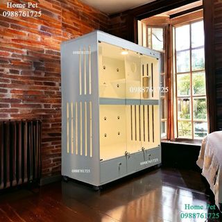 Chuồng Mèo Gỗ MDF Màu Trắng Lõi Xanh Chống Ẩm, Villa Nhà Mèo Hai Tầng Với Ngăn Kéo