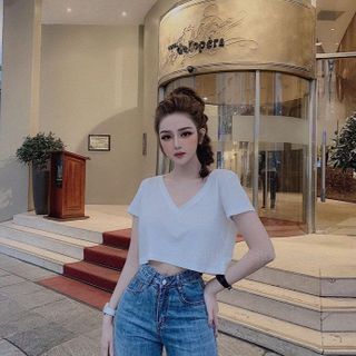 ÁO KIỂU CROPTOP FORM RỘNG CỔ TIM THUN COTTON - LÊ PHƯƠNG BOUTIQUE