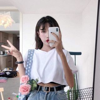 ÁO KIỂU CROPTOP FORM RỘNG CỔ TIM THUN COTTON - LÊ PHƯƠNG BOUTIQUE