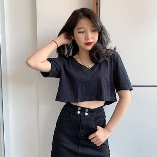 ÁO KIỂU CROPTOP FORM RỘNG CỔ TIM THUN COTTON - LÊ PHƯƠNG BOUTIQUE