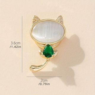 Ghim Cài Áo Hình Mèo Đính Đá Xanh Lá Phong Cách Vintage Thời Trang