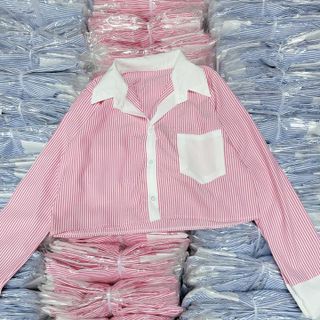ÁO SƠ MI SỌC PHỐI TRẮNG DÁNG CROPTOP - LÊ PHƯƠNG BOUTIQUE