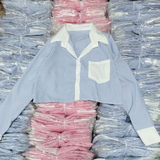 ÁO SƠ MI SỌC PHỐI TRẮNG DÁNG CROPTOP - LÊ PHƯƠNG BOUTIQUE