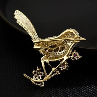 Ghim Cài Áo màu bạc Hình Chim sẻ Đính Đá Zircon Sang Trọng