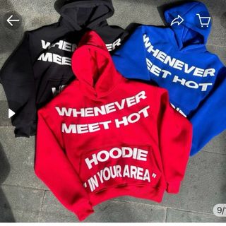 Áo hoodie in nổi WHENEVER MEET HOT, form to, nách rộng thoải mái, nón 2 lớp lót vải chính, có túi trước - WHENMEETHOT