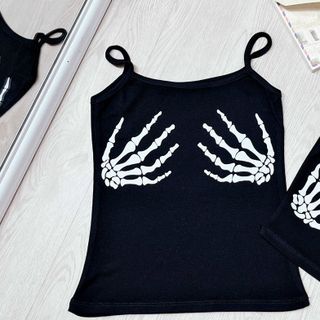 ÁO 2 DÂY FORM DÀI IN BÀN TAY XƯƠNG THUN RIP XỊN - LÊ PHƯƠNG BOUTIQUE