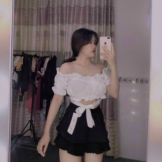 ÁO KIỂU VOAN CỘT EO DÁNG CROPTOP - LÊ PHƯƠNG BOUTIQUE