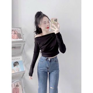 ÁO KIỂU TRỄ VAI LỆCH1 BÊN NHÚN SƯỜN THUN RIP XỊN - LÊ PHƯƠNG BOUTIQUE