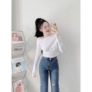 ÁO KIỂU TRỄ VAI LỆCH1 BÊN NHÚN SƯỜN THUN RIP XỊN - LÊ PHƯƠNG BOUTIQUE