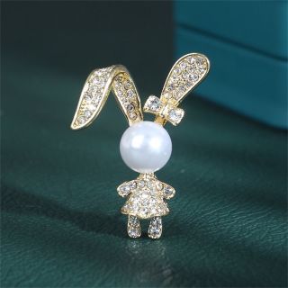 Ghim Cài Áo Hình Thỏ Đính Ngọc Trai Giả Dễ Thương Cho Nữ