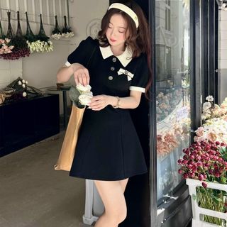ĐẦM TIỂU THƯ CỔ BẺ PHỐI NÚT ĐÍNH NƠ UMI SIÊU ĐẸP - LÊ PHƯƠNG BOUTIQUE