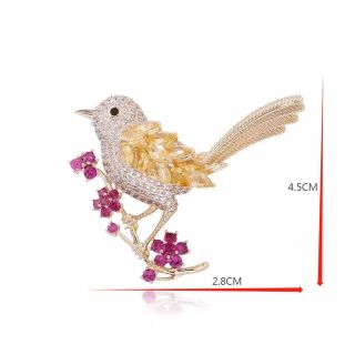 Ghim Cài Áo màu Vàng Hình Chim sẻ Đính Đá Zircon Sang Trọng