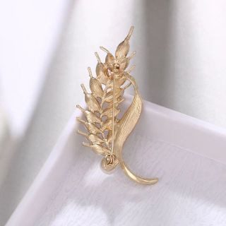 Ghim Cài Áo Hình Lúa Mì Đính Ngọc Trai Nhân Tạo Thời Trang Cho nam - nữ ( màu vàng)
