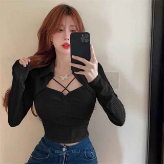 ÁO CROPTOP ĐAN DÂY CỔ BẺ TAY DÀI CỰC XINH - LÊ PHƯƠNG BOUTIQUE