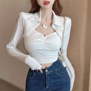 ÁO CROPTOP ĐAN DÂY CỔ BẺ TAY DÀI CỰC XINH - LÊ PHƯƠNG BOUTIQUE