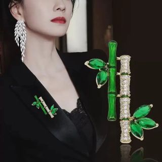 Ghim Cài Áo Hình Cây Tre Đính Đá Phong Cách retro Thanh Lịch Cho Nam Nữ