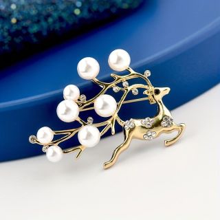 Trâm Cài Áo Hình Hươu Đính Đá Ngọc Trai Phong Cách Hàn Quốc Thời Trang