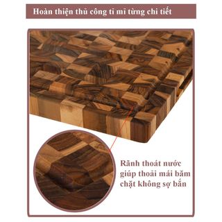 Thớt ghép gỗ Teak cao cấp hình chữ nhật,, đa dụng, an toàn cho sức khỏe, side thớt chặt dày 3.6cm dài 35 cm rộng 25 cm