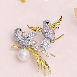 Ghim Cài Áo Hình Chim Uyên ương Đính Ngọc Trai Dễ Thương Cho Nữ
