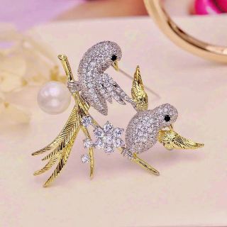 Ghim Cài Áo Hình Chim Uyên ương Đính Ngọc Trai Dễ Thương Cho Nữ