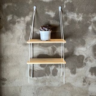 TẶNG ĐINH , DÂY TREO -  Kệ Gỗ Treo 2 Tầng Vintage Không cần khoan tường- TẶNG KÈM ĐINH ĐÓNG TƯỜNG  VÀ DÂY TREO