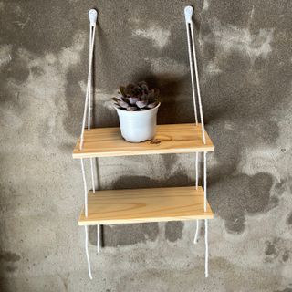 TẶNG ĐINH , DÂY TREO -  Kệ Gỗ Treo 2 Tầng Vintage Không cần khoan tường- TẶNG KÈM ĐINH ĐÓNG TƯỜNG  VÀ DÂY TREO