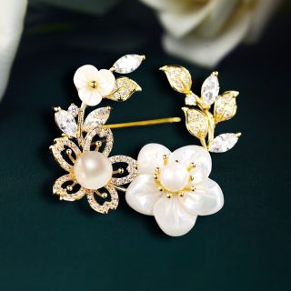 Ghim Cài Áo Hình Vỏ Sò Đính Ngọc Trai Phong Cách Hàn Quốc Sang Trọng Cho Nữ